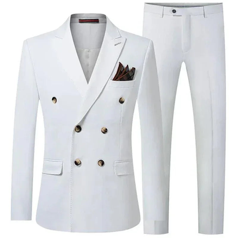 Solid Double-Breasted Suit for Men - Business Formal -Guocali