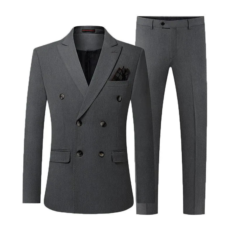 Solid Double-Breasted Suit for Men - Business Formal -Guocali