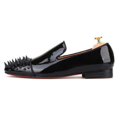 Spiked Patent Leather Men Loafers - Men Shoes - Loafer Shoes - Guocali