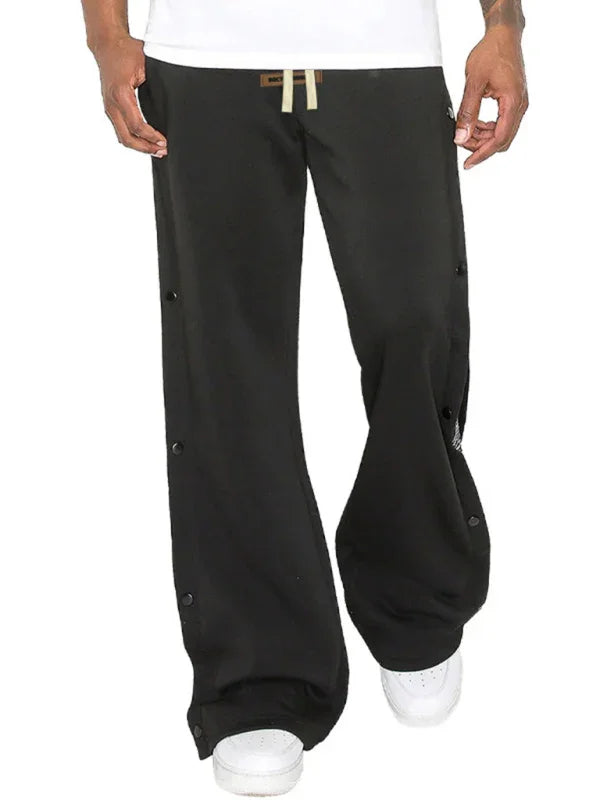 Sporty Men's Wide Leg Pants – Mid Rise Button Finish -Guocali
