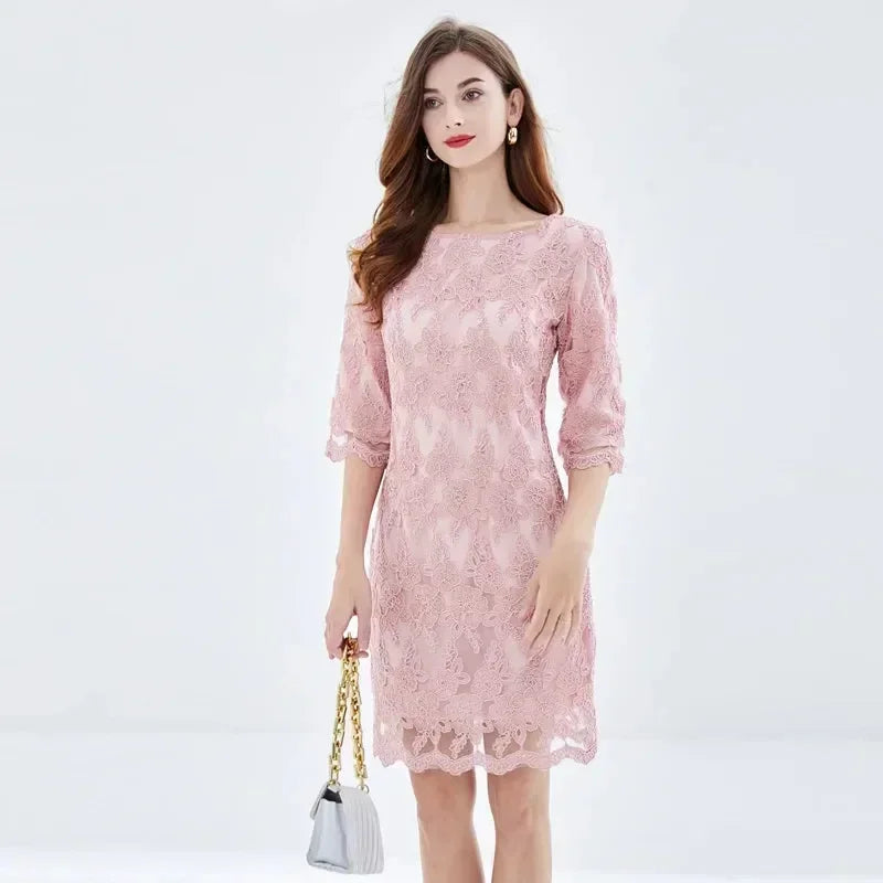 Spring Autumn Casual Embroidery Work Dress -Guocali