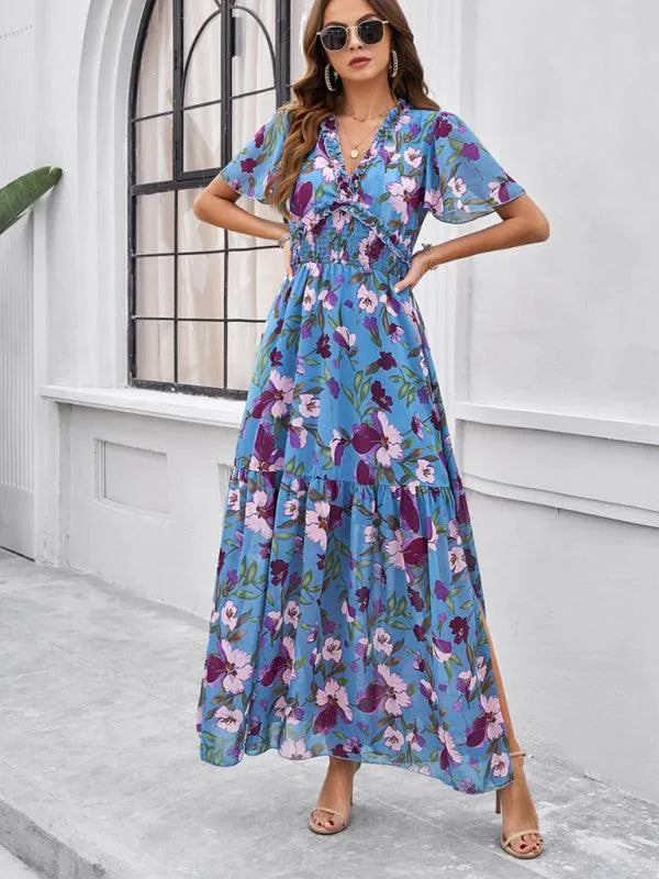 Spring Summer Casual Printed Waist Dress -Guocali