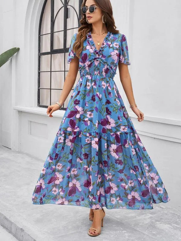 Spring Summer Casual Printed Waist Dress -Guocali