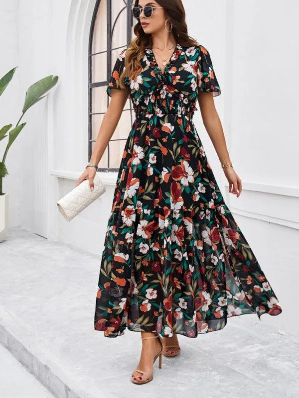 Spring Summer Casual Printed Waist Dress -Guocali