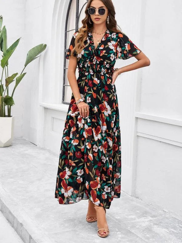 Spring Summer Casual Printed Waist Dress -Guocali