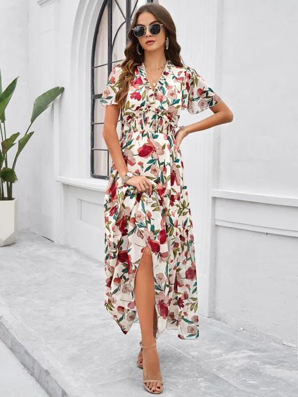 Spring Summer Casual Printed Waist Dress -Guocali