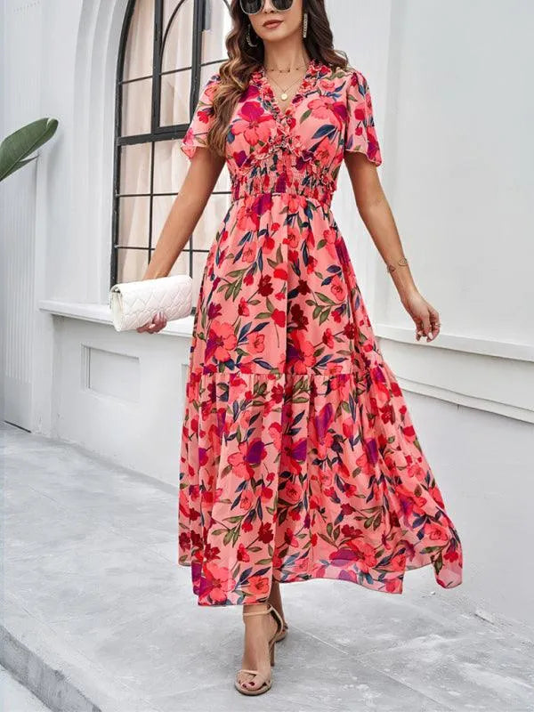 Spring Summer Casual Printed Waist Dress -Guocali