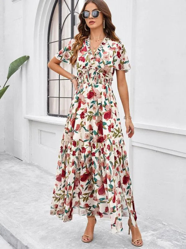 Spring Summer Casual Printed Waist Dress -Guocali