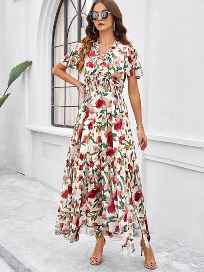 Spring Summer Casual Printed Waist Dress -Guocali