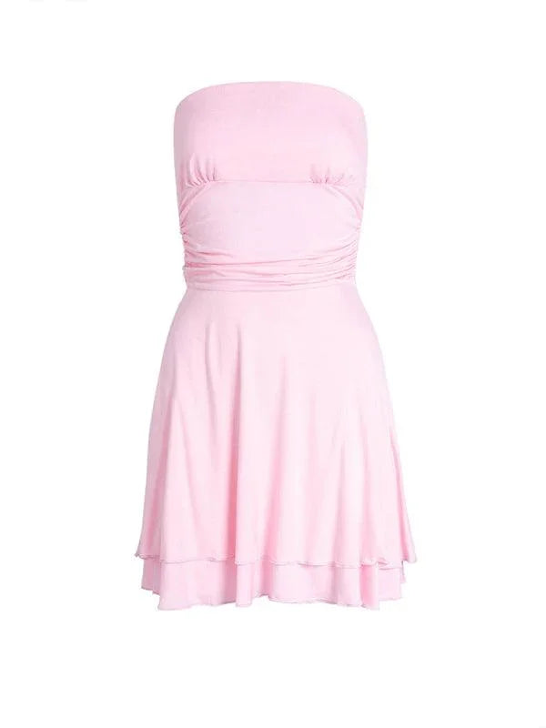 Spring Summer Solid Color Tube Dress -Guocali