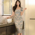 Square Neck Diamond Lace Party Dress -Guocali