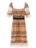 Square Neck Dot Print Party Dress -Guocali