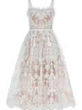 Square Neck Lace Embroidery Camisole Dress -Guocali