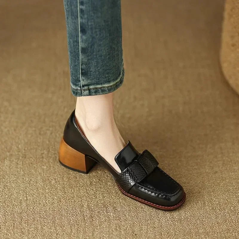 Square Toe Leather Pumps for Women -Guocali
