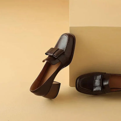 Square Toe Leather Pumps for Women -Guocali