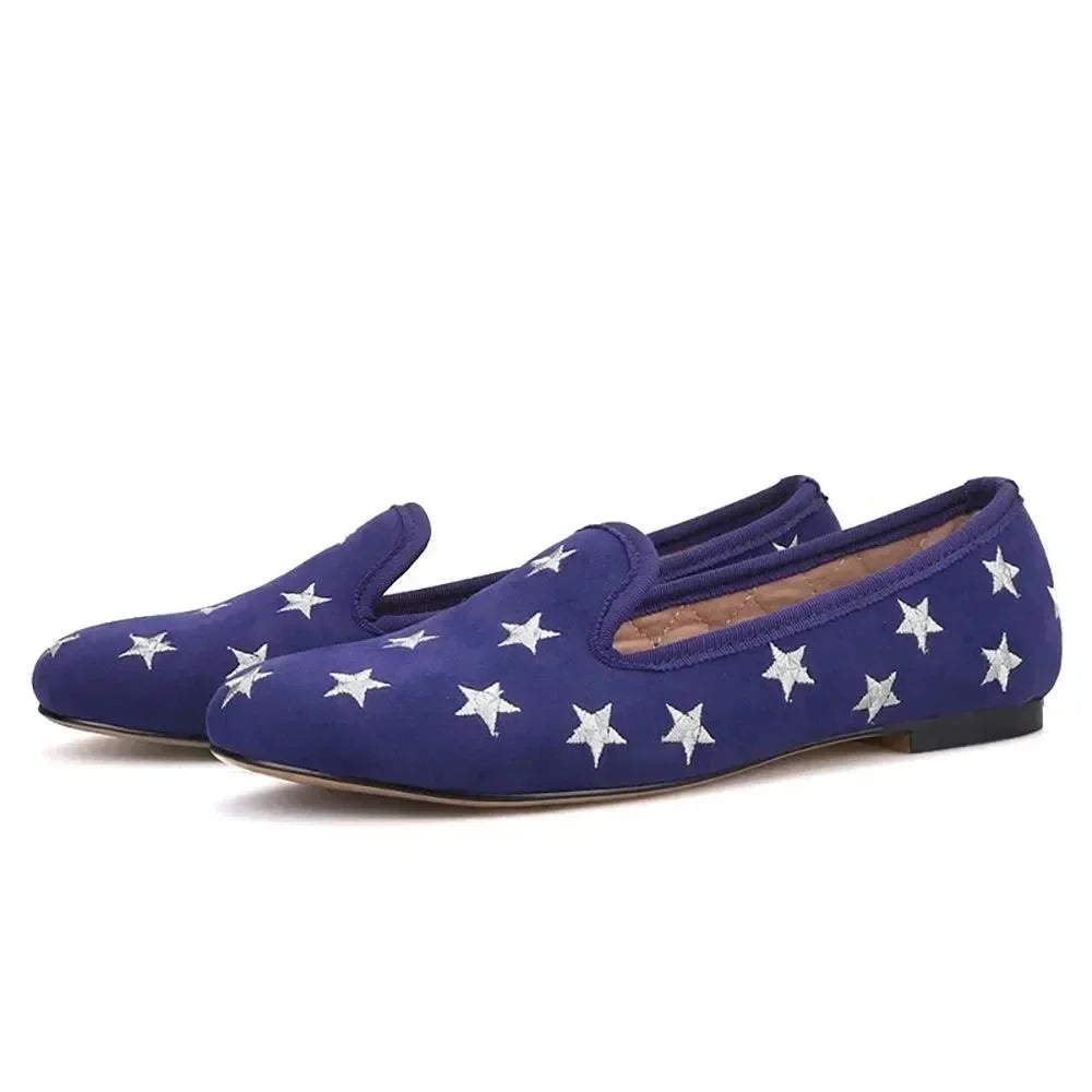 Starry Night Velvet Women Loafers -Guocali