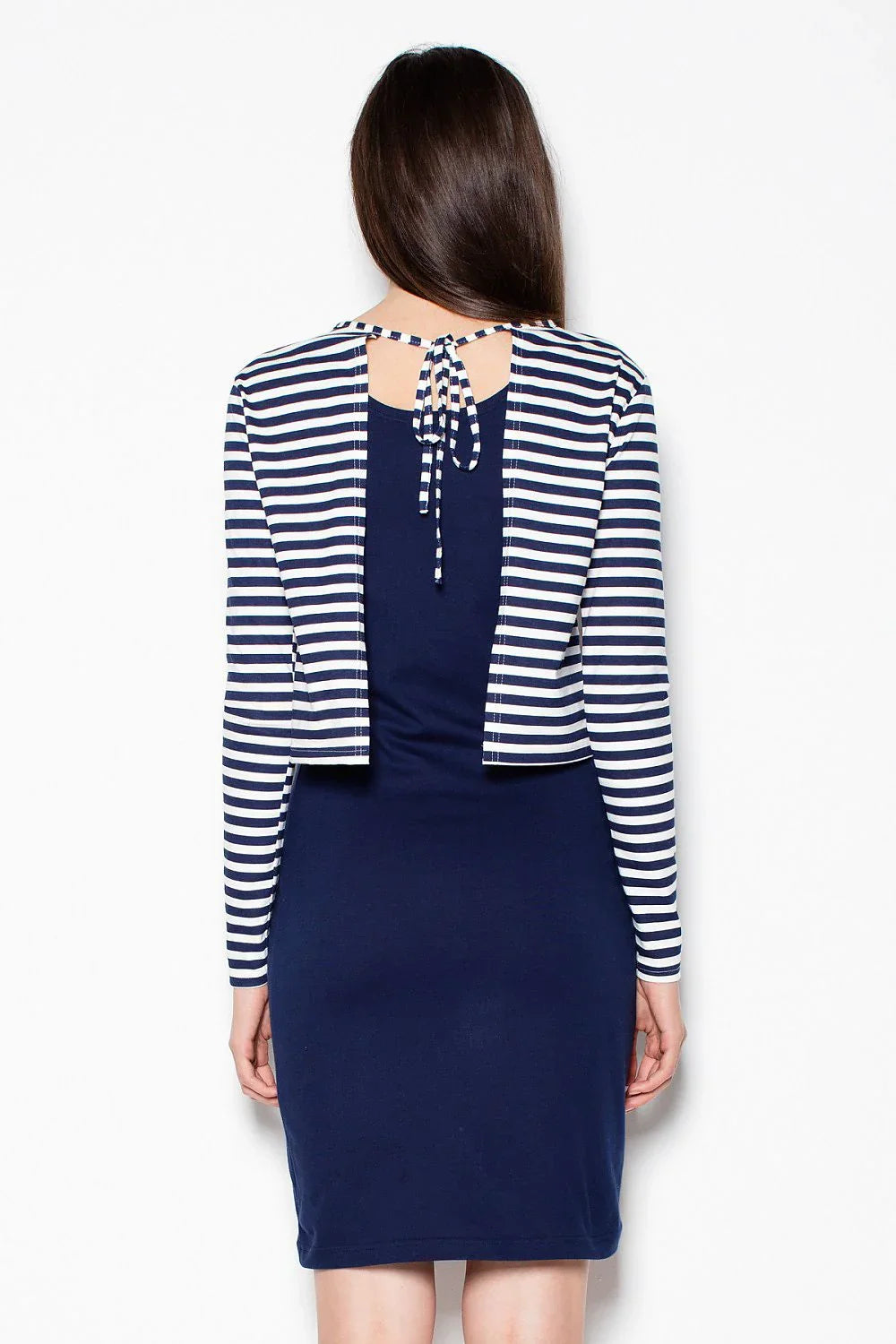 Striped Long Sleeve Dress Casual Navy Above Knee Fit-Day Dress-GUOCALI