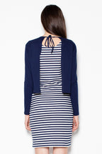 Striped Long Sleeve Dress Casual Navy Above Knee Fit-Day Dress-GUOCALI