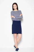 Striped Long Sleeve Dress Casual Navy Above Knee Fit-Day Dress-GUOCALI
