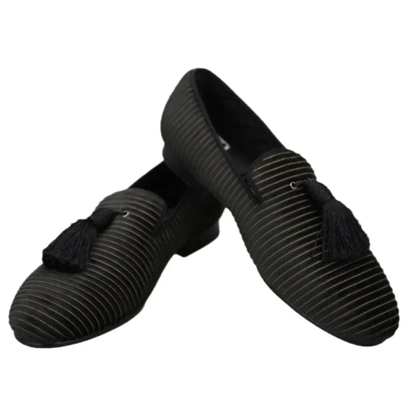 Striped Men Loafers With Tassel - Men Shoes -Guocali