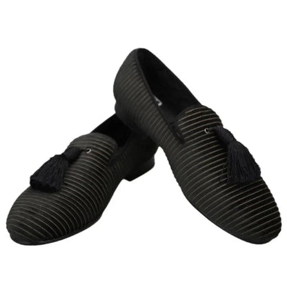 Striped Men Loafers With Tassel - Men Shoes -Guocali