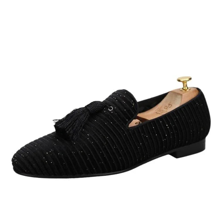 Striped Men Loafers With Tassel - Men Shoes -Guocali