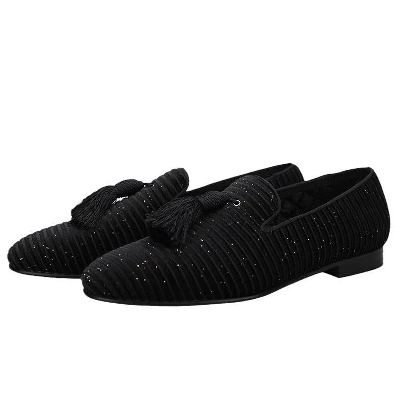 Striped Men Loafers With Tassel - Men Shoes -Guocali