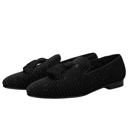 Striped Men Loafers With Tassel - Men Shoes -Guocali