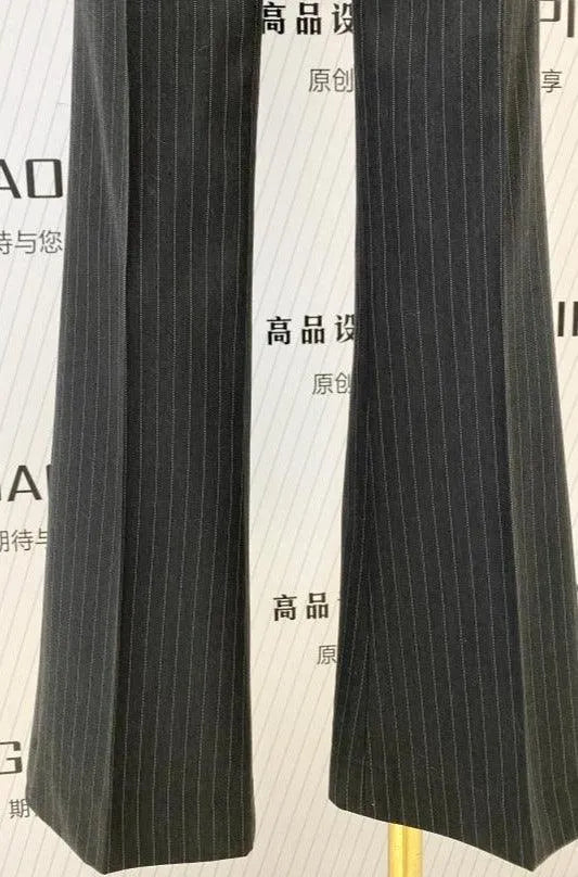 Striped Women Pant Suit - Grey Double Breasted Trouser Suit -Guocali