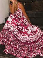 Stylish Printed Sleeveless Waist Swing Dress -Guocali
