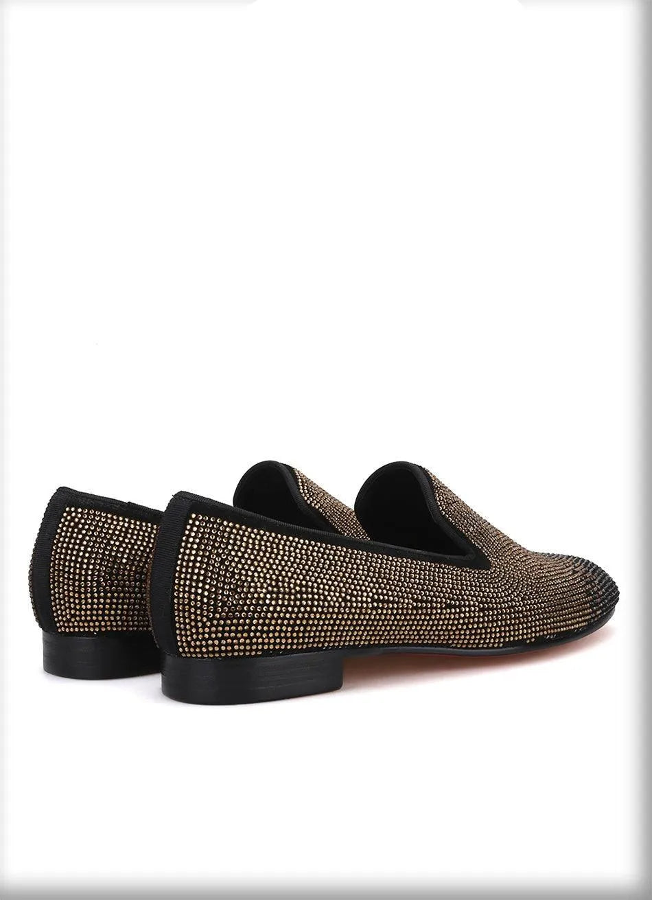 Suede Loafers with Rhinestones - Men Shoes -Guocali