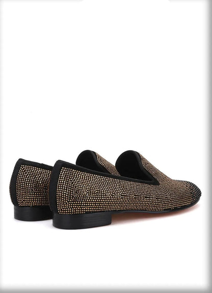 Suede Loafers with Rhinestones - Men Shoes -Guocali