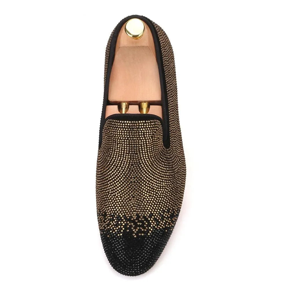 Suede Loafers with Rhinestones - Men Shoes -Guocali