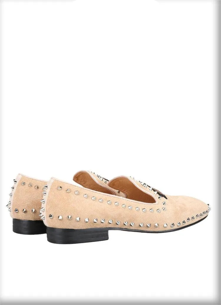 Suede Loafers With Spikes - Men Shoes -Guocali