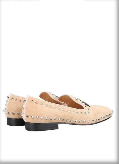 Suede Loafers With Spikes - Men Shoes -Guocali