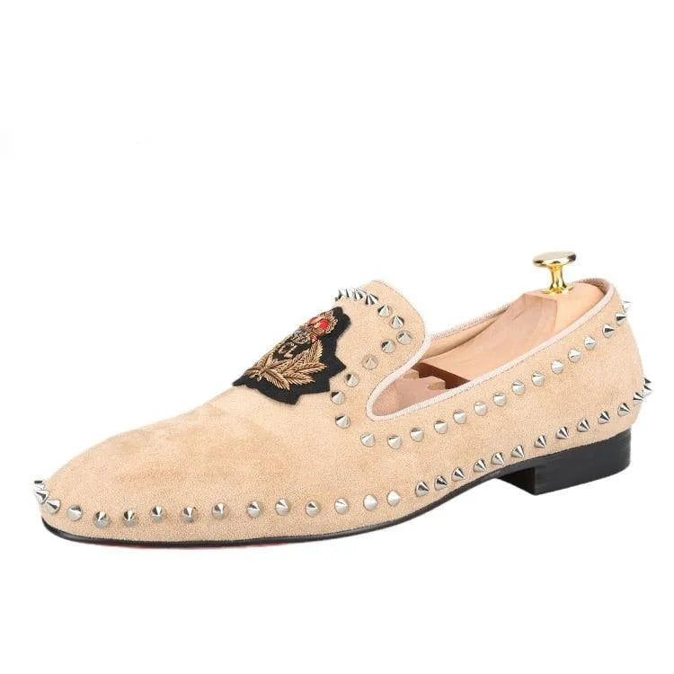 Suede Loafers With Spikes - Men Shoes -Guocali