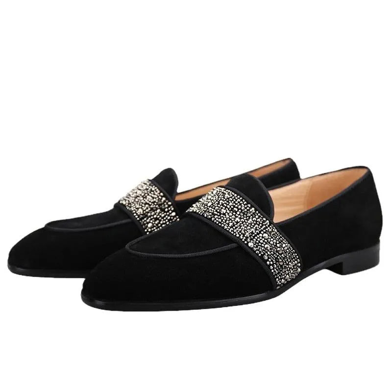 Suede Men Loafers With Crystals - Men Shoes -Guocali