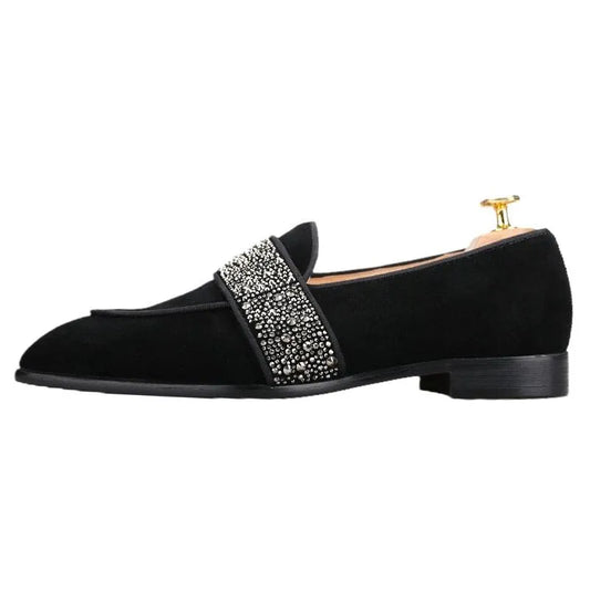 Suede Men Loafers With Crystals - Men Shoes -Guocali