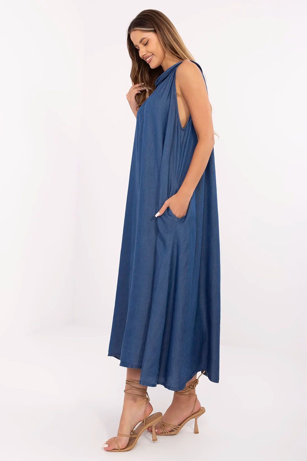 Summer Maxi Dress – Round Neck, Relaxed Cut, Pockets, Blue – Daydress | GUOCALI – view 2