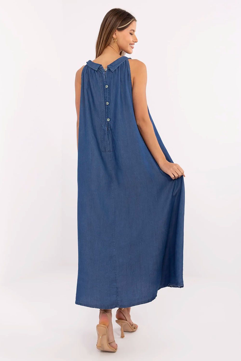 Summer Maxi Dress – Round Neck, Relaxed Cut, Pockets, Blue – Daydress | GUOCALI – view 3