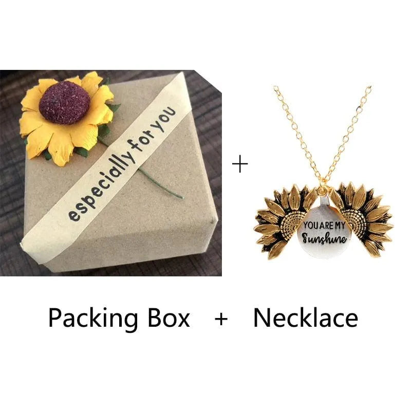 Sunflower Pendant Necklace - Engraved (You are my sunshine) -Guocali
