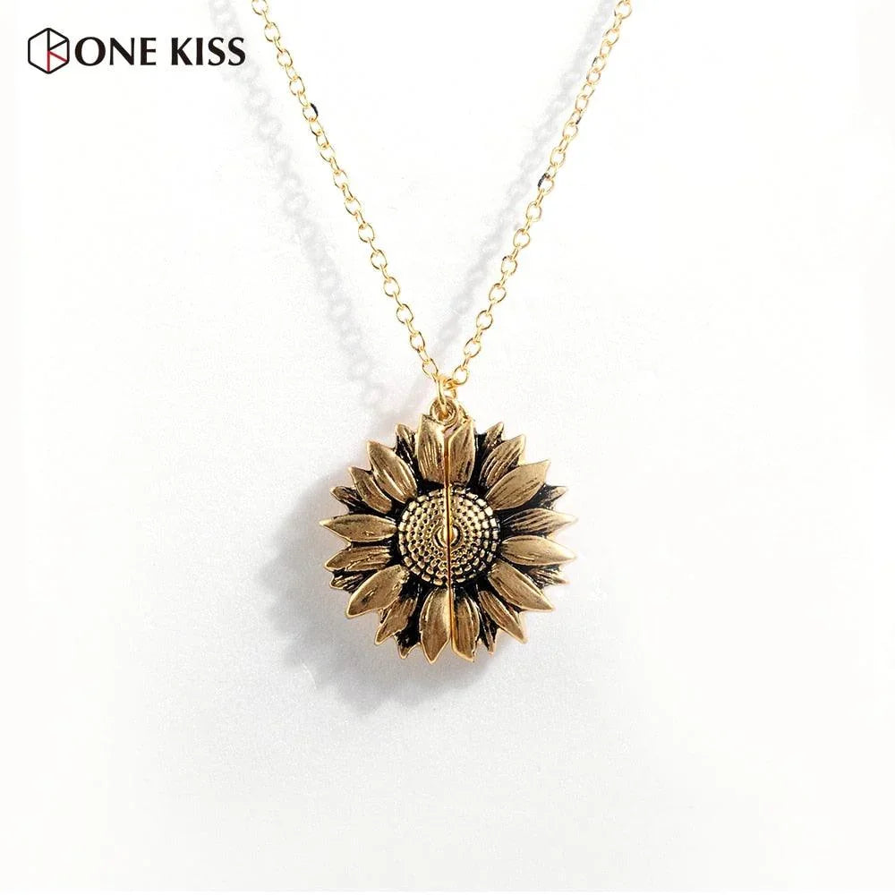 Sunflower Pendant Necklace - Engraved (You are my sunshine) -Guocali