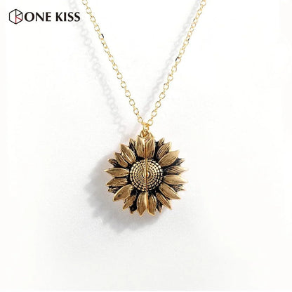 Sunflower Pendant Necklace - Engraved (You are my sunshine) -Guocali