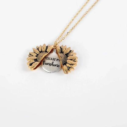 Sunflower Pendant Necklace - Engraved (You are my sunshine) -Guocali