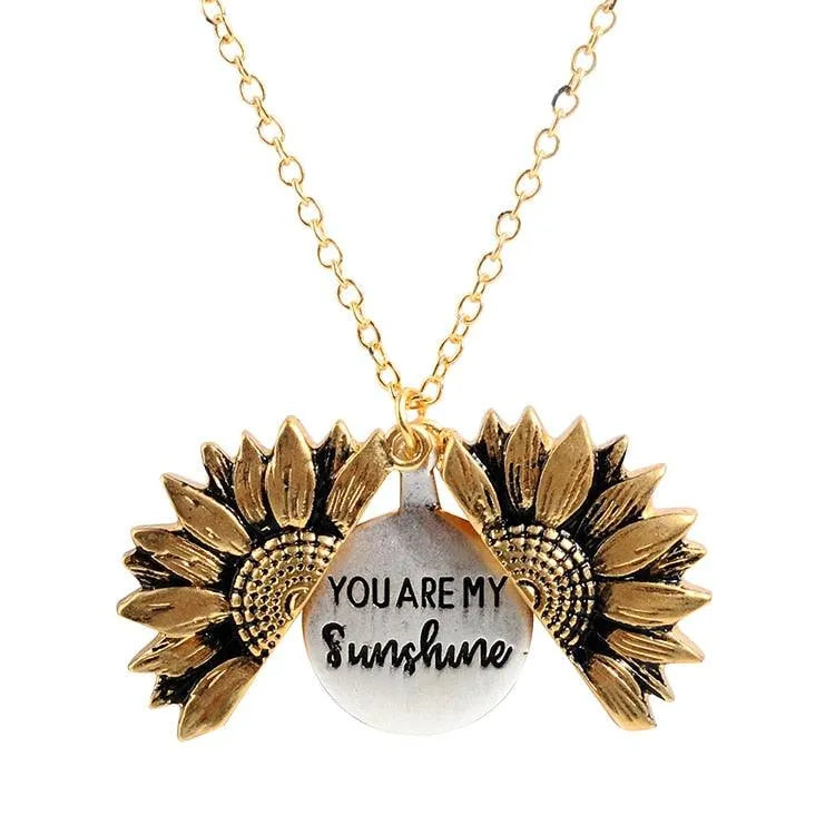Sunflower Pendant Necklace - Engraved (You are my sunshine) -Guocali
