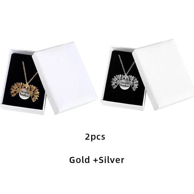 Sunflower Pendant Necklace - Engraved (You are my sunshine) -Guocali