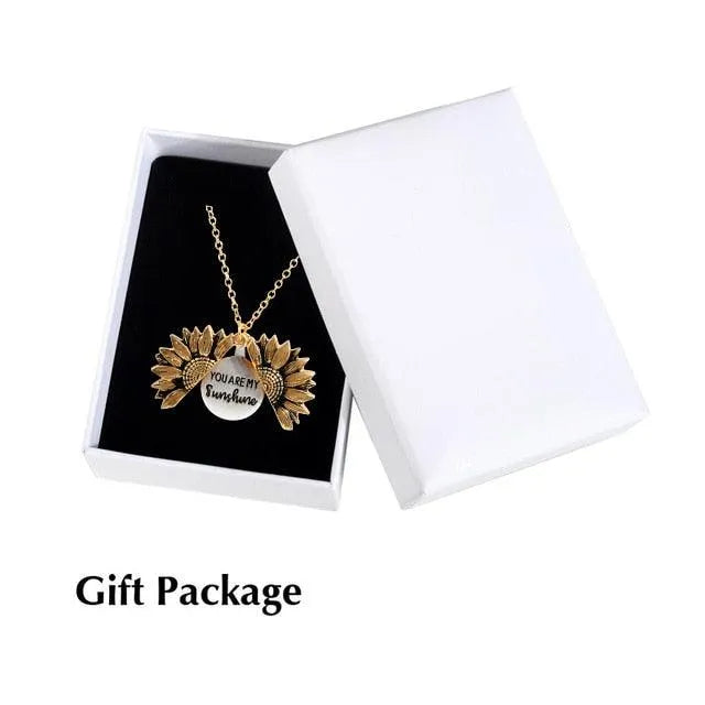 Sunflower Pendant Necklace - Engraved (You are my sunshine) -Guocali