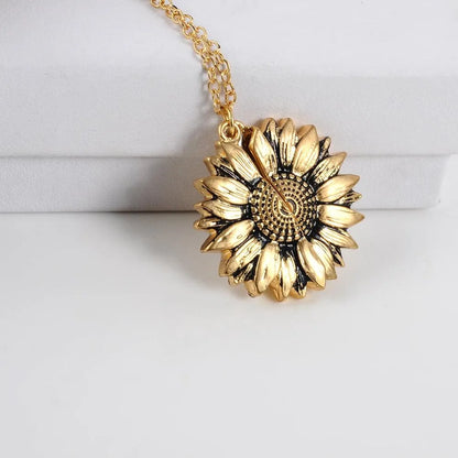 Sunflower Pendant Necklace - Engraved (You are my sunshine) -Guocali