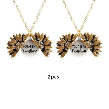 Sunflower Pendant Necklace - Engraved (You are my sunshine) -Guocali