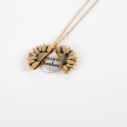Sunflower Pendant Necklace - Engraved (You are my sunshine) - Pendant Necklace - Guocali